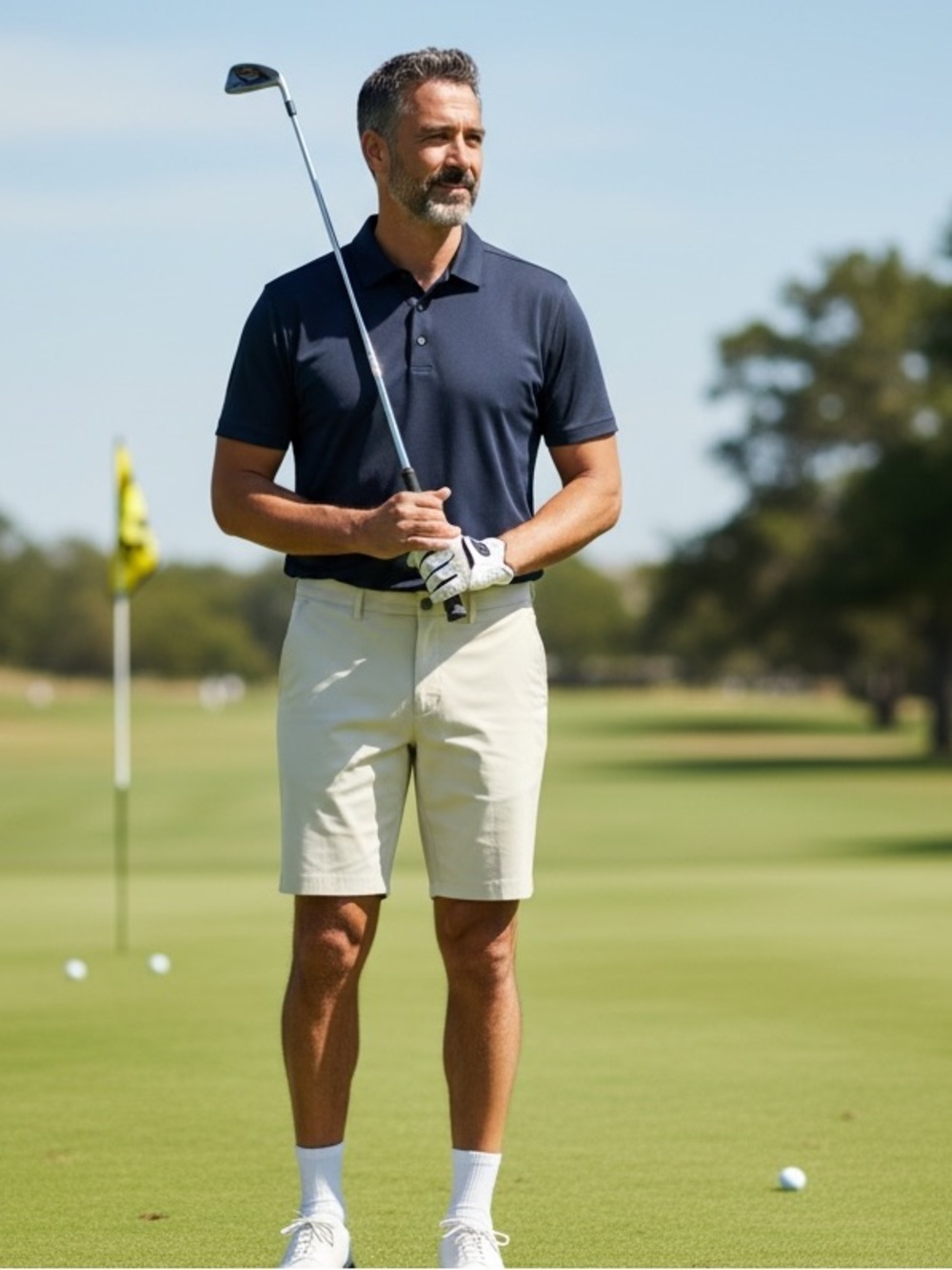 Old Navy Men's Cream Flat-Front Golf Shorts